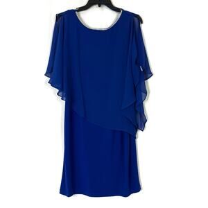 MSK | Embellished Rhinestone Cape Sleeve Sheath Dress in Goddess Blue NWT